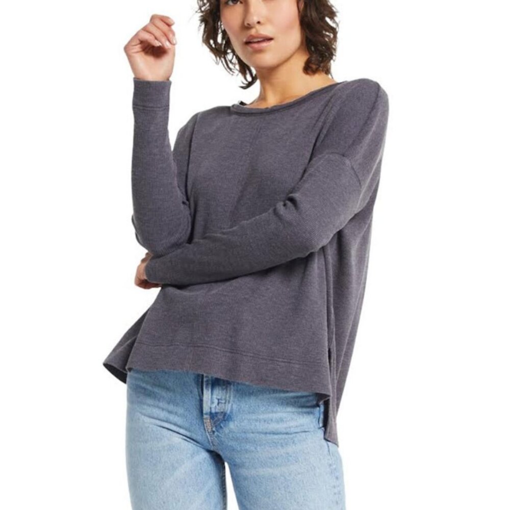 Z Supply Women's Shadow Gray Long Sleeve Val Thermal Top Size XL